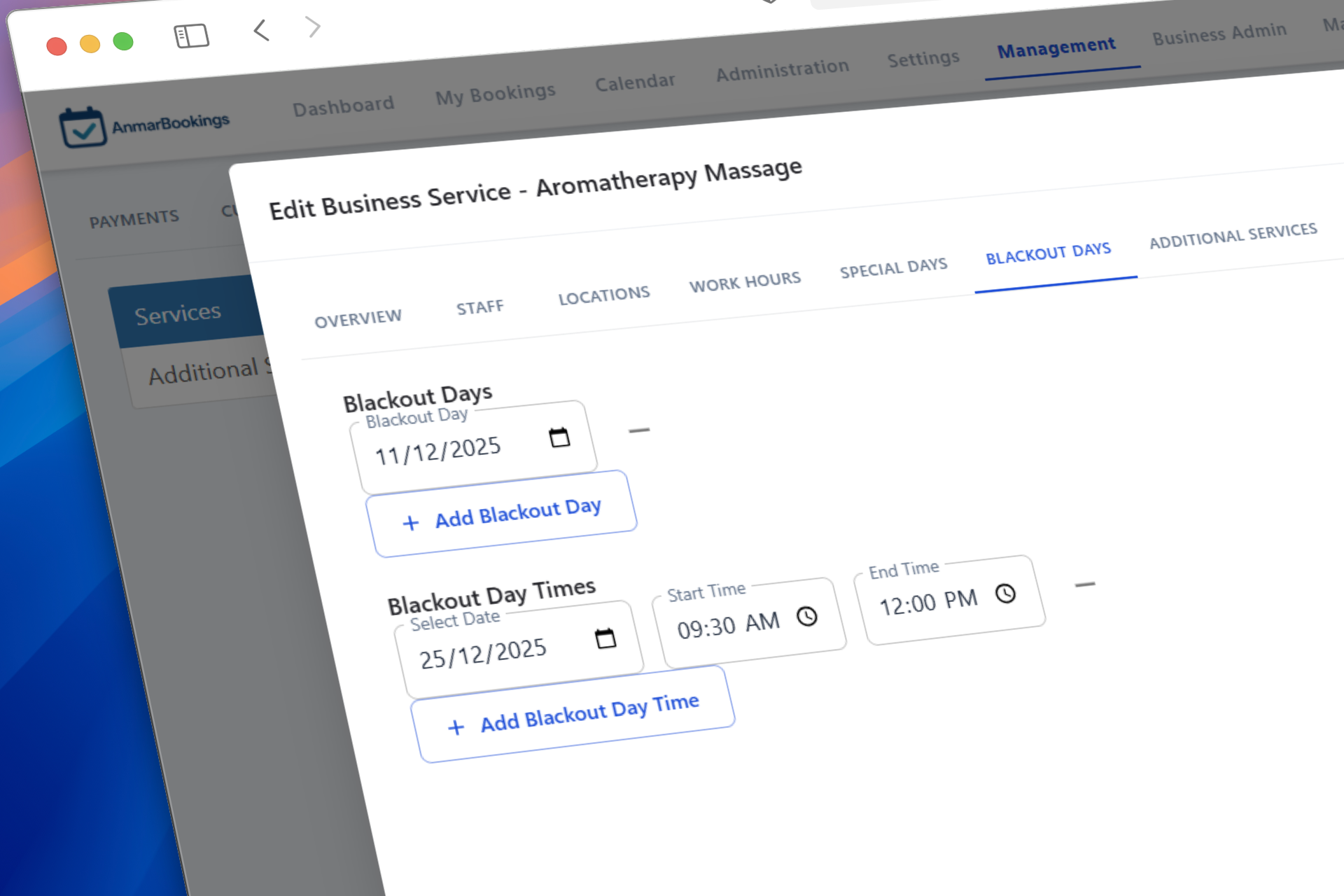Blackout days and time window blackouts