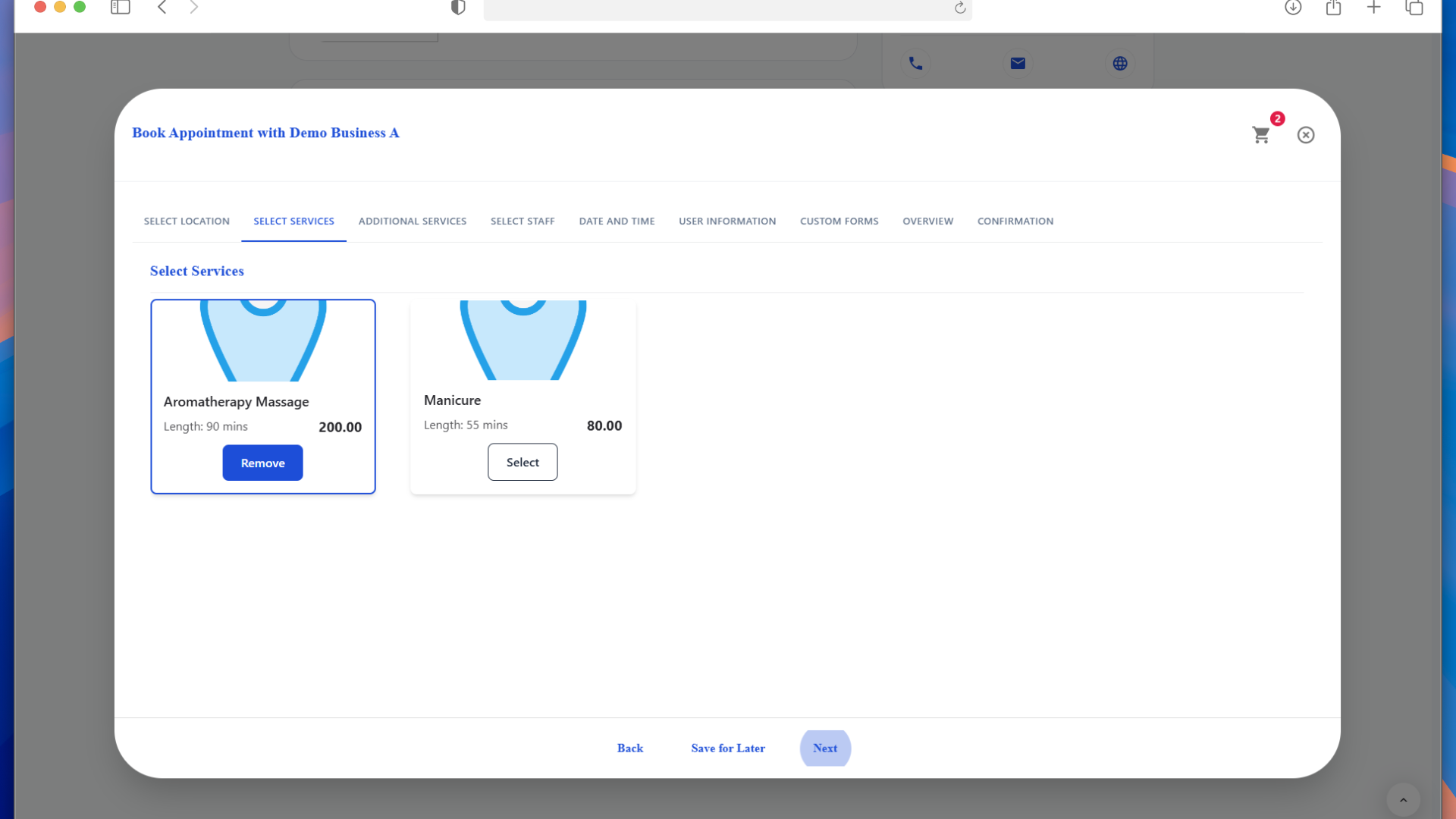 Booking flow - select services