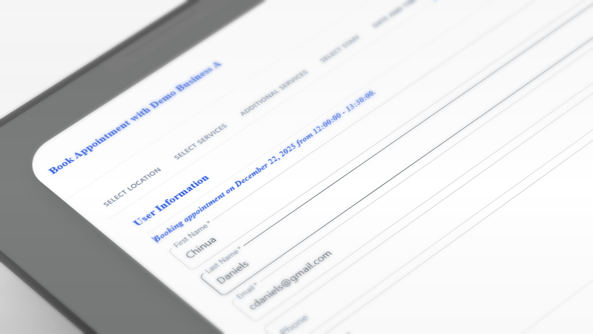 Booking flow - user information