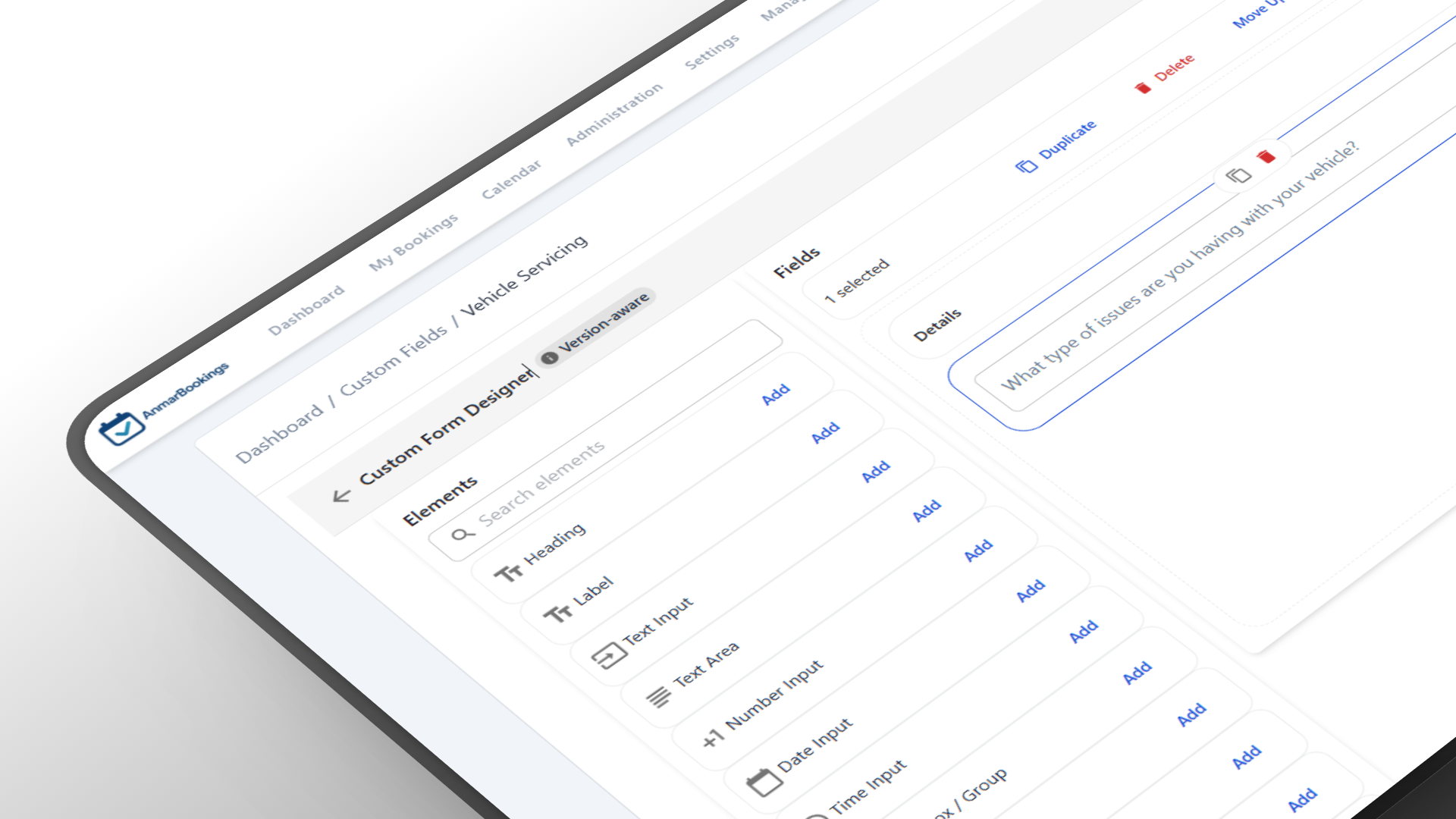 Custom form designer with field types and validation options