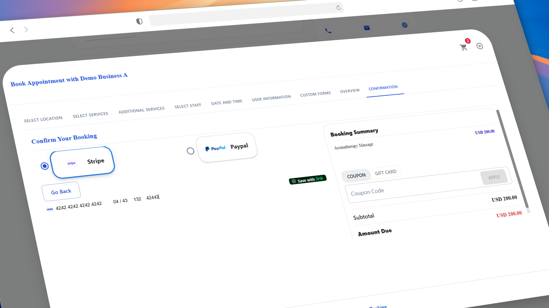 Booking flow - payment and confirmation